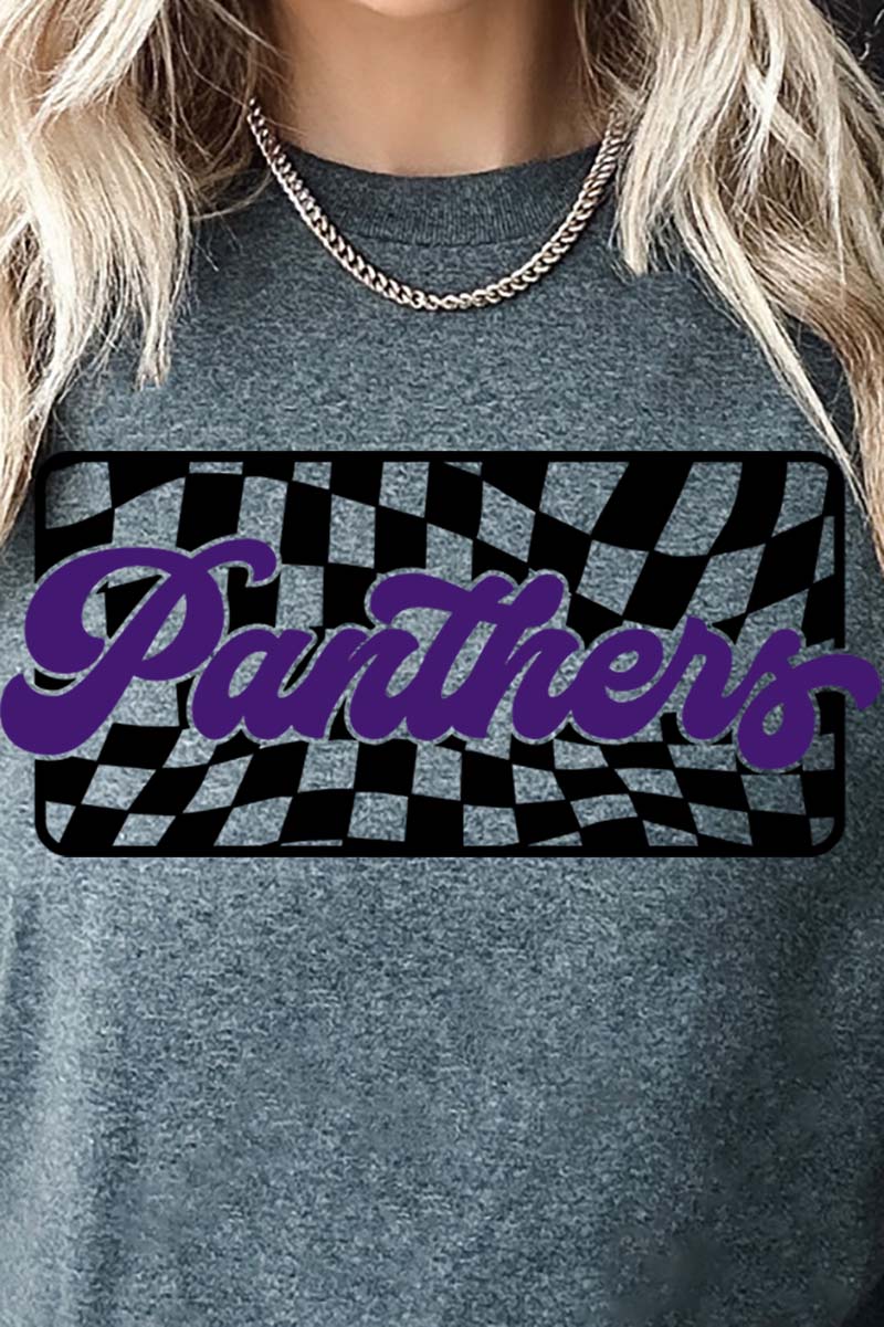 Checkered Panthers Purple Sleeve Relaxed Fit T-Shirt - Wholesale Accessory Market