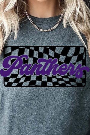 Checkered Panthers Purple Sleeve Relaxed Fit T-Shirt - Wholesale Accessory Market