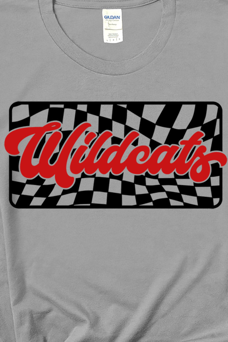 Checkered Wildcats Red Sleeve Relaxed Fit T-Shirt - Wholesale Accessory Market