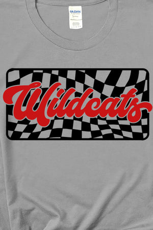 Checkered Wildcats Red Sleeve Relaxed Fit T-Shirt - Wholesale Accessory Market