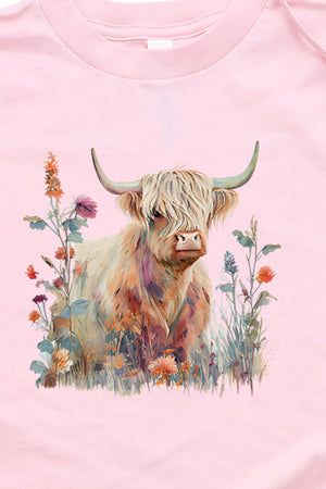 Youth Floral Highland Cow Short Sleeve Relaxed Fit T-Shirt - Wholesale Accessory Market