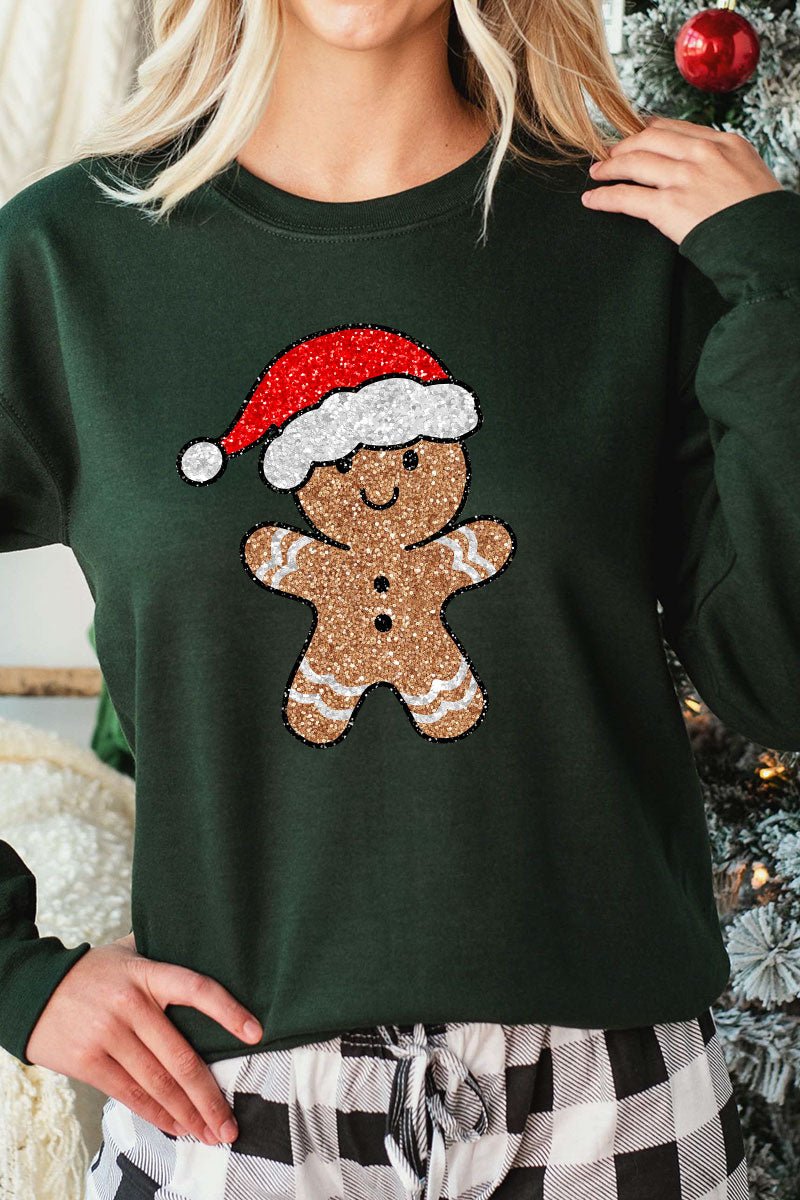 Festive Gingerbread Man Faux Sequin Transfer Unisex NuBlend Crew Sweatshirt - Wholesale Accessory Market