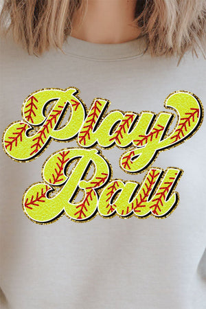 Play Ball Softball Faux Chenille Patch Transfer Unisex NuBlend Crew Sweatshirt - Wholesale Accessory Market