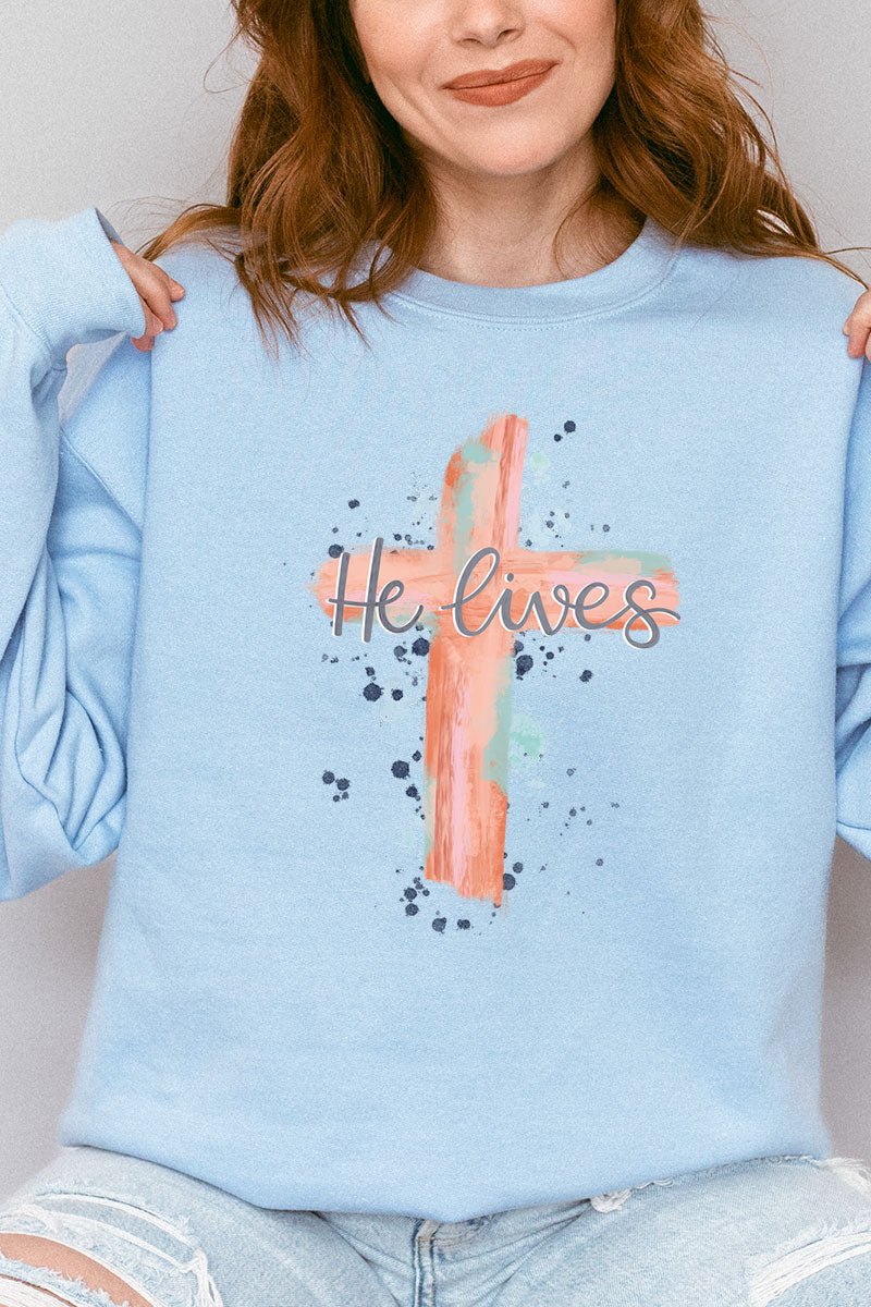 Watercolor He Lives Unisex NuBlend Crew Sweatshirt - Wholesale Accessory Market