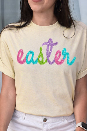Easter Faux Tinsel Transfer Combed Cotton T-Shirt - Wholesale Accessory Market