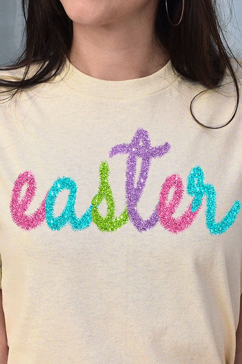 Easter Faux Tinsel Transfer Combed Cotton T-Shirt - Wholesale Accessory Market