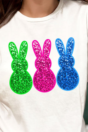 Trio Bunny Faux Sequin Transfer Combed Cotton T-Shirt - Wholesale Accessory Market