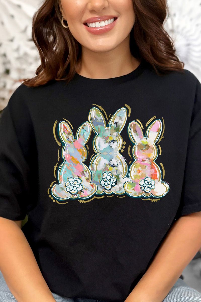 Watercolor Bunny Trio Combed Cotton T-Shirt - Wholesale Accessory Market
