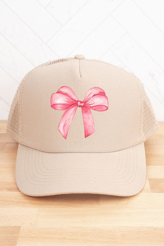 Watercolor Coquette Bow Twill Front Mesh Trucker Cap - Wholesale Accessory Market