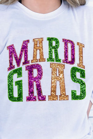 Mardi Gras Faux Sequin Embroidery Transfer Adult Soft-Tek Blend Long Sleeve Tee - Wholesale Accessory Market