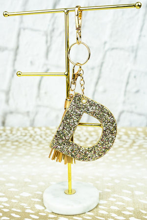 25% OFF! Gold Glitter 'D' Initial Tassel Keychain - Wholesale Accessory Market