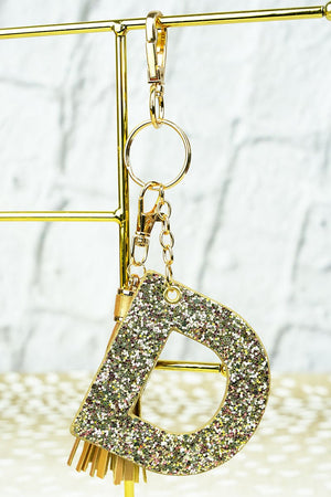 25% OFF! Gold Glitter 'D' Initial Tassel Keychain - Wholesale Accessory Market