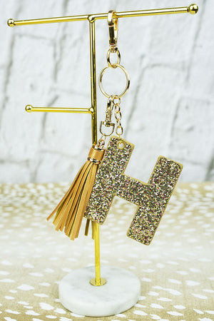 25% OFF! Gold Glitter 'H' Initial Tassel Keychain - Wholesale Accessory Market