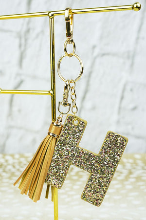 25% OFF! Gold Glitter 'H' Initial Tassel Keychain - Wholesale Accessory Market