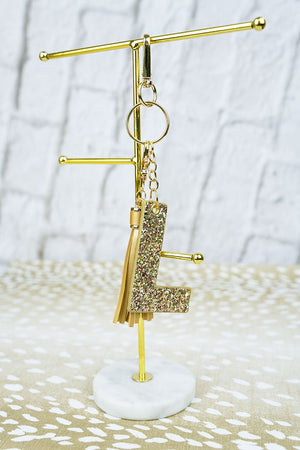 25% OFF! Gold Glitter 'L' Initial Tassel Keychain - Wholesale Accessory Market