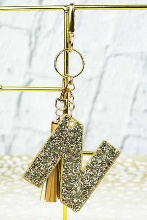 25% OFF! Gold Glitter 'N' Initial Tassel Keychain - Wholesale Accessory Market