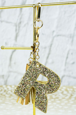 25% OFF! Gold Glitter 'R' Initial Tassel Keychain - Wholesale Accessory Market