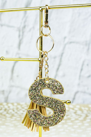 25% OFF! Gold Glitter 'S' Initial Tassel Keychain - Wholesale Accessory Market