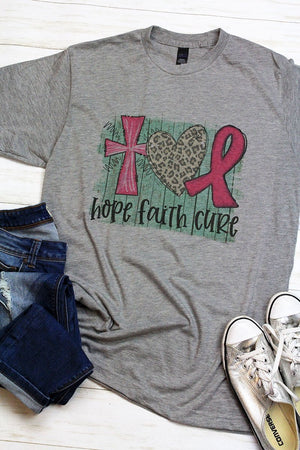Hope, Faith, Cure Pink Ribbon Unisex Poly-Rich Blend Tee - Wholesale Accessory Market