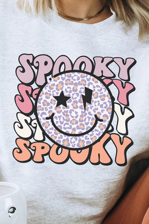 Happy Face Stacked Spooky Heavy-weight Crew Sweatshirt - Wholesale Accessory Market