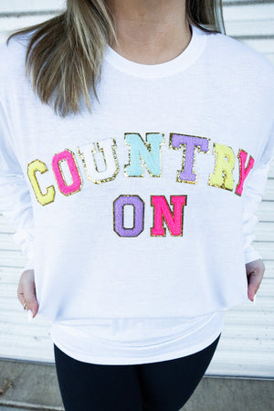 Country On Colorful Chenille Patch Unisex Dri-Power Long-Sleeve 50/50 Tee - Wholesale Accessory Market