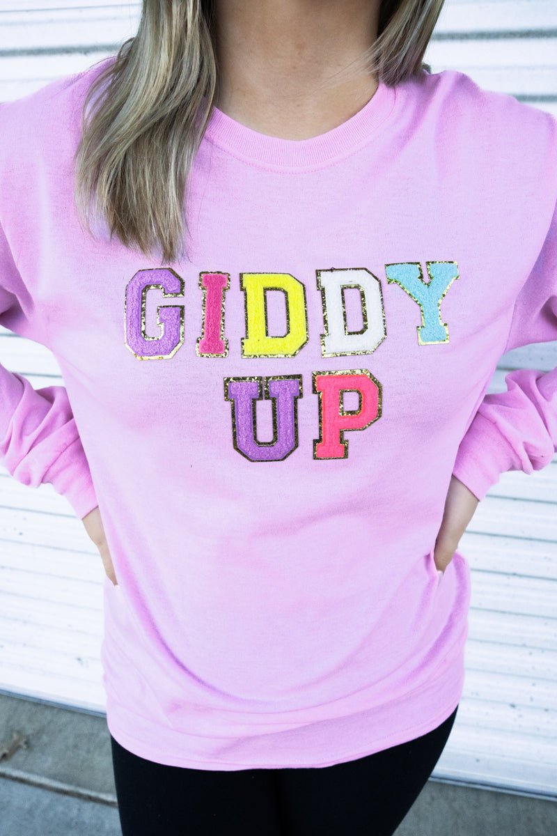 Giddy Up Colorful Chenille Patch Unisex Dri-Power Long-Sleeve 50/50 Tee - Wholesale Accessory Market