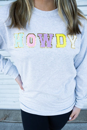 Howdy Colorful Chenille Patch Unisex Dri-Power Long-Sleeve 50/50 Tee - Wholesale Accessory Market