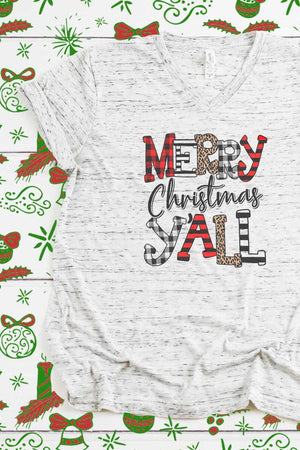 Doodle Merry Christmas Y'all Unisex V-Neck Tee - Wholesale Accessory Market
