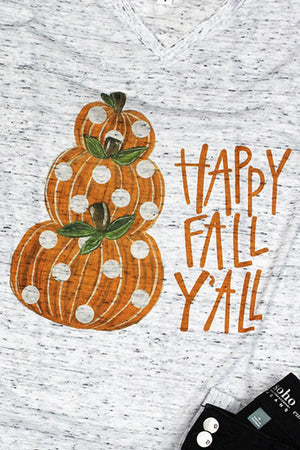 Stacked Pumpkin Happy Fall Y'all Unisex V-Neck Tee - Wholesale Accessory Market