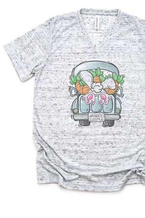 Happy Easter Cottontail Truck Unisex V-Neck Tee - Wholesale Accessory Market