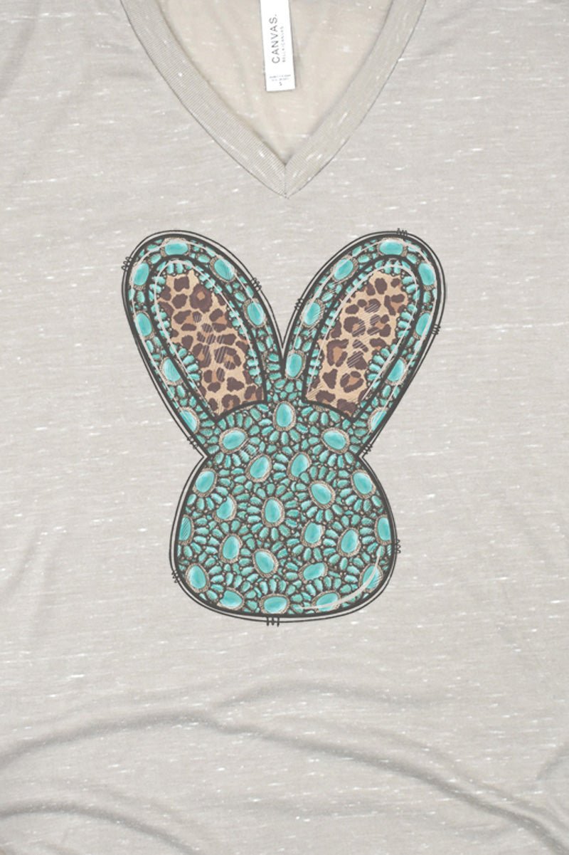Turquoise Bunny Rabbit Unisex V-Neck Tee - Wholesale Accessory Market