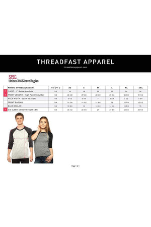 Threadfast Unisex Triblend 3/4-Sleeve Raglan, Gray/Red Triblend *Personalize It - Wholesale Accessory Market
