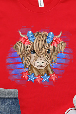 Toddler Patriotic Highland Cow Cotton Jersey Tee - Wholesale Accessory Market