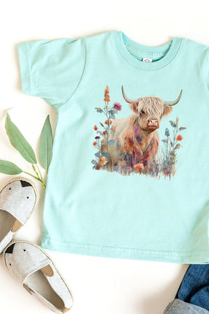 Toddler Floral Highland Cow Fine Jersey Tee - Wholesale Accessory Market