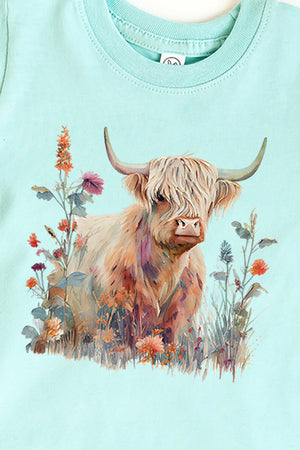 Toddler Floral Highland Cow Fine Jersey Tee - Wholesale Accessory Market