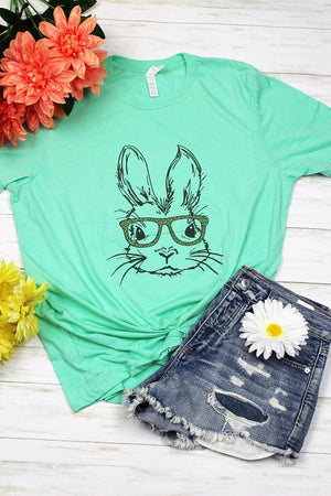 Bunny With Glasses Leopard Tri-Blend Short Sleeve Tee - Wholesale Accessory Market