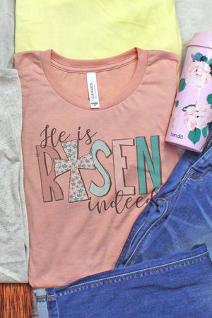 Floral He Is Risen Indeed Tri-Blend Short Sleeve Tee - Wholesale Accessory Market