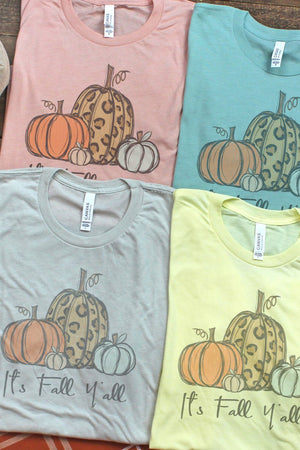 It's Fall Y'all Leopard Pumpkin Trio Tri-Blend Short Sleeve Tee - Wholesale Accessory Market