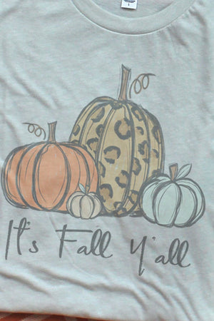 It's Fall Y'all Leopard Pumpkin Trio Tri-Blend Short Sleeve Tee - Wholesale Accessory Market