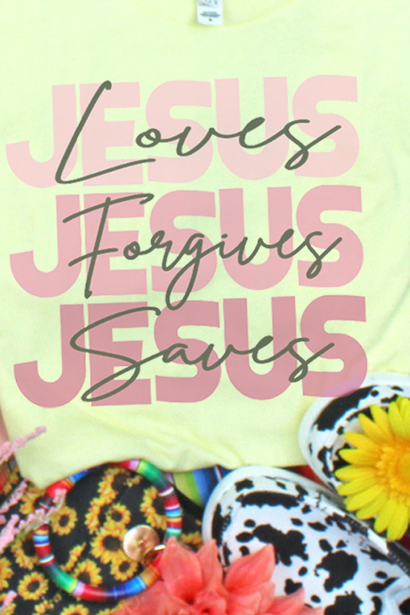 Jesus Loves Forgives Saves Tri-Blend Short Sleeve Tee - Wholesale Accessory Market