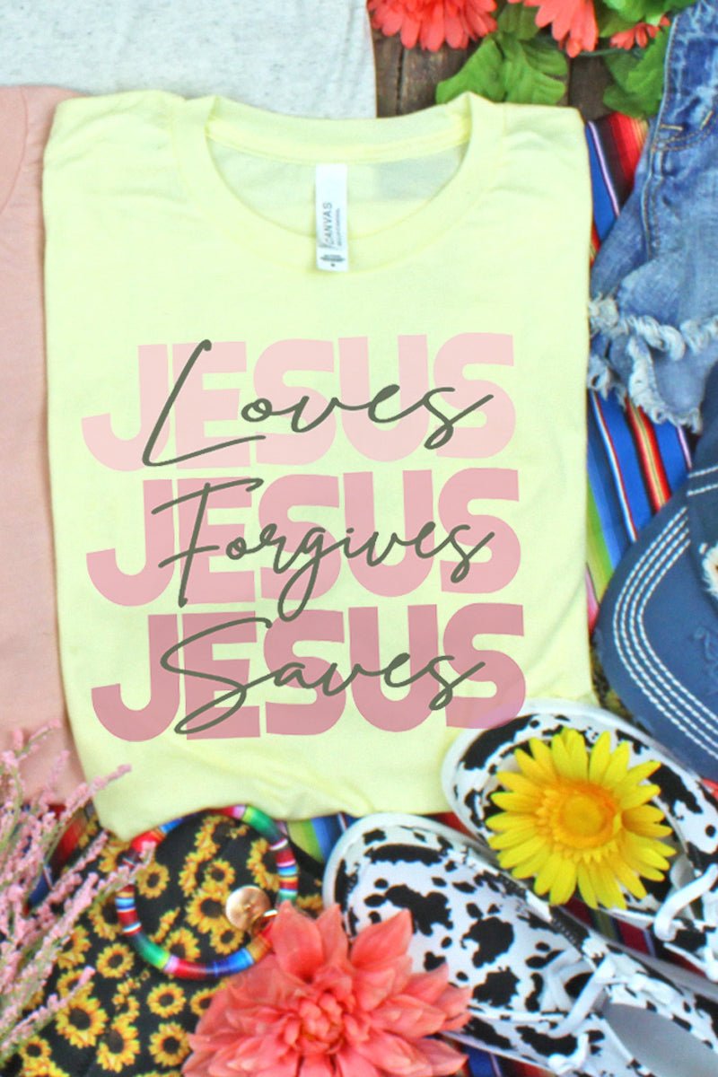 Jesus Loves Forgives Saves Tri-Blend Short Sleeve Tee - Wholesale Accessory Market