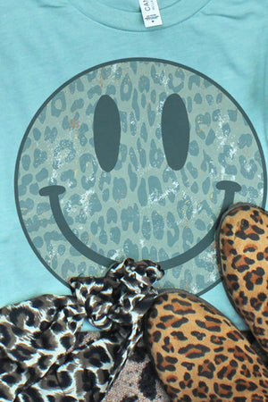 Leopard Happy Face Tri-Blend Short Sleeve Tee - Wholesale Accessory Market