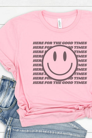 Here For The Good Times Happy Face Tri-Blend Short Sleeve Tee - Wholesale Accessory Market