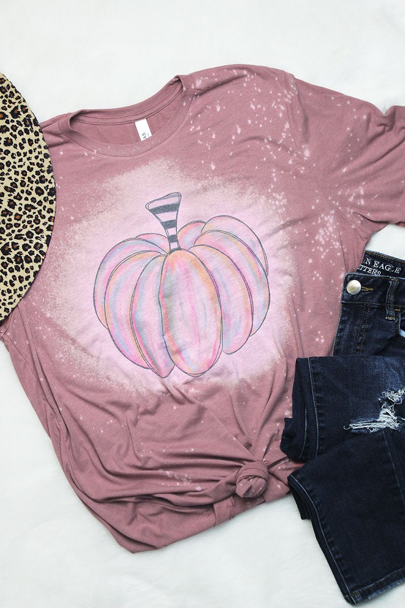 Bleached Watercolor Pumpkin Tri-Blend Short Sleeve Tee - Wholesale Accessory Market