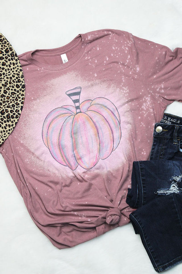 Bleached Watercolor Pumpkin Tri-Blend Short Sleeve Tee - Wholesale Accessory Market