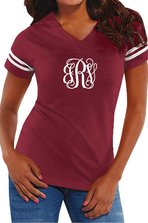L.A.T. Ladies' Fine Jersey Football T-Shirt, Burgundy/White *Personalize It - Wholesale Accessory Market