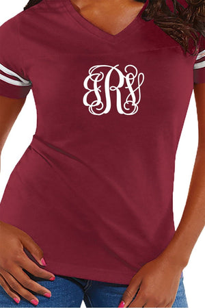L.A.T. Ladies' Fine Jersey Football T-Shirt, Burgundy/White *Personalize It - Wholesale Accessory Market