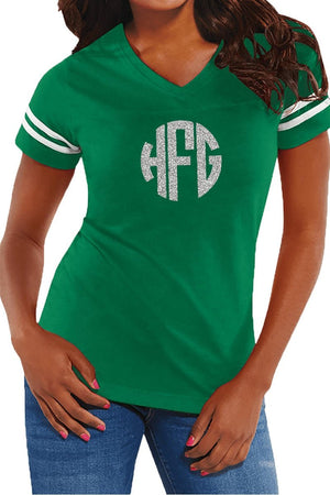 L.A.T. Ladies' Fine Jersey Football T-Shirt, Green/White *Personalize It - Wholesale Accessory Market