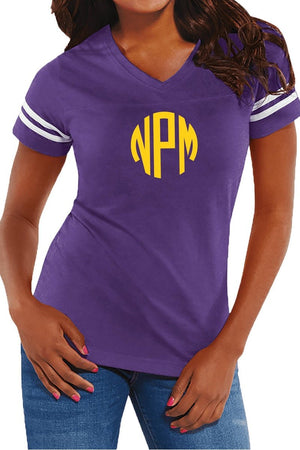 L.A.T. Ladies' Fine Jersey Football T-Shirt, Purple/White *Personalize It - Wholesale Accessory Market