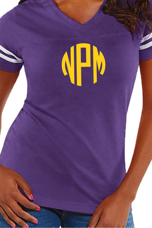 L.A.T. Ladies' Fine Jersey Football T-Shirt, Purple/White *Personalize It - Wholesale Accessory Market